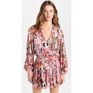 Misa $410 Floral Smocked Mini Dress Lorena Long Sleeve Sz Large NWT
